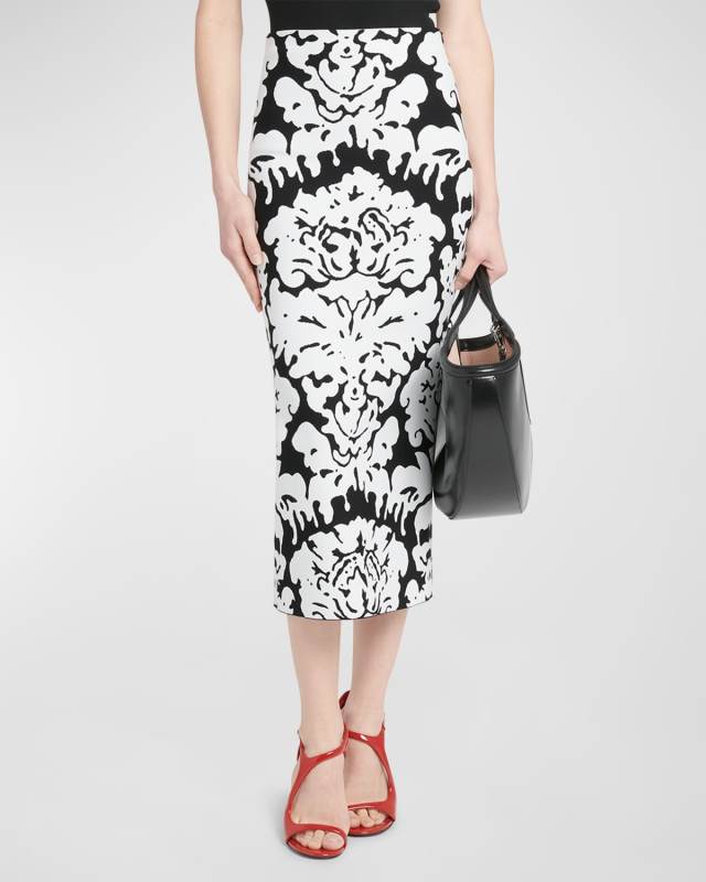 Damask Jacquard Midi Pencil Skirt